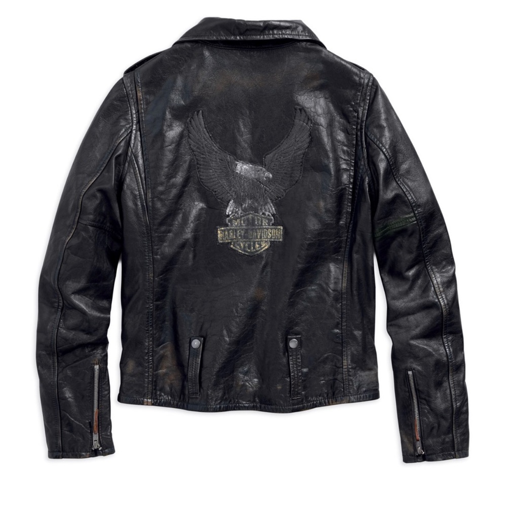 Harley-Davidson® Women's Wild Distressed Leather Biker Jacket, Black 98017-18VW